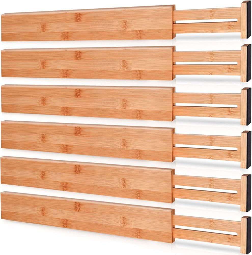 Toydoooco Bamboo Drawer Dividers, Kitchen Drawer Organizer with Spring Loaded,Separators for Dres... | Amazon (US)