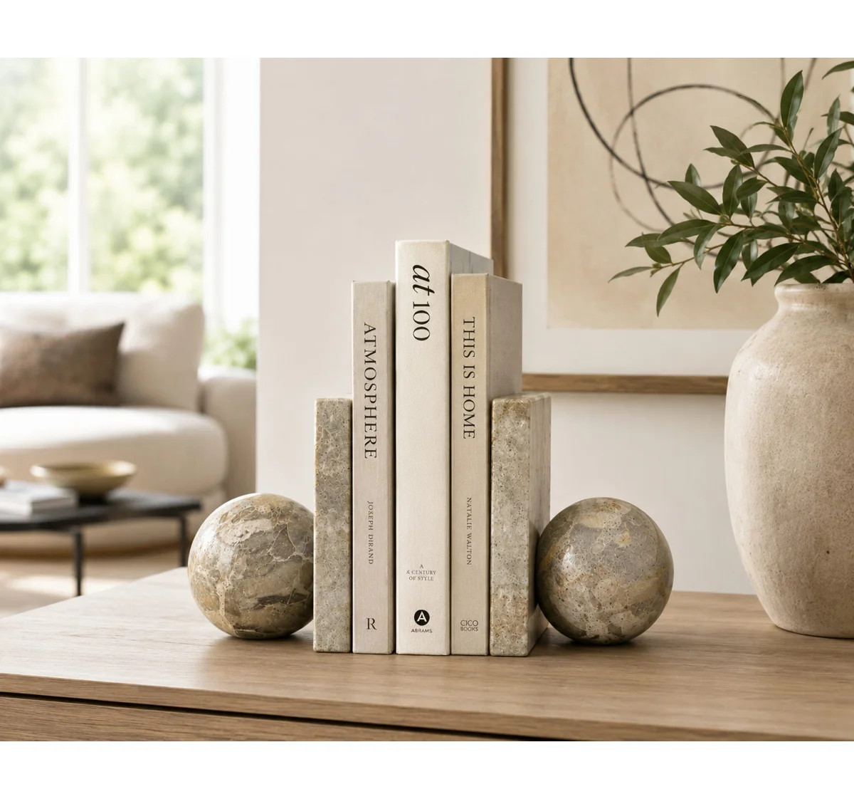 Pillar Orbs - Beige Marble Bookends for Shelves | Set of 2 (Set of 2) | Wayfair North America