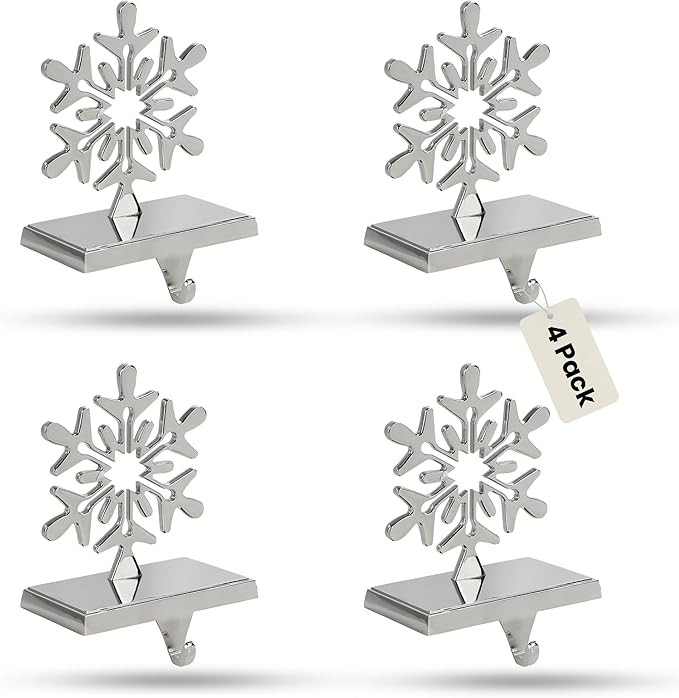 Iconikal 4-Pack Chrome Snowflake Christmas Metal Weighted Stocking Holders for Mantle, Holiday Fi... | Amazon (US)