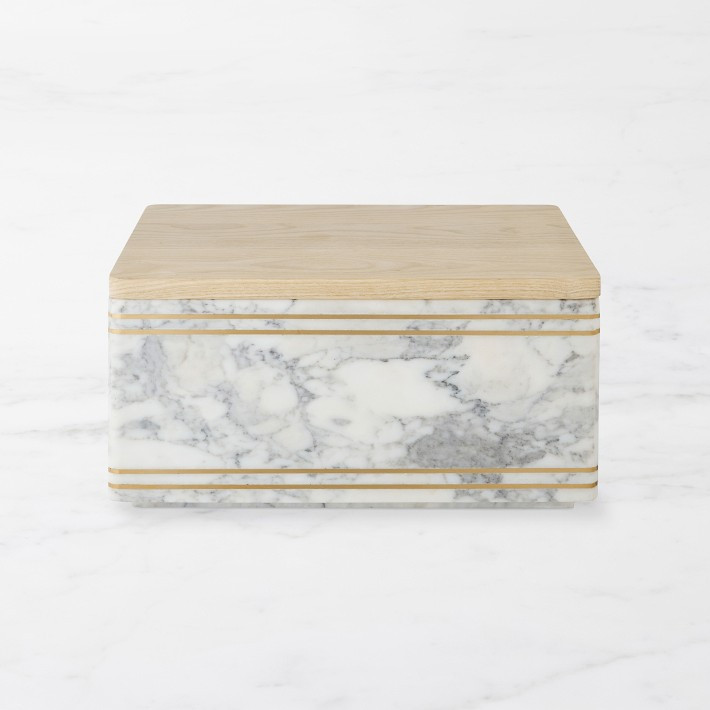 Williams Sonoma Arabescato Marble with Brass Inlay Bread Box | Williams-Sonoma