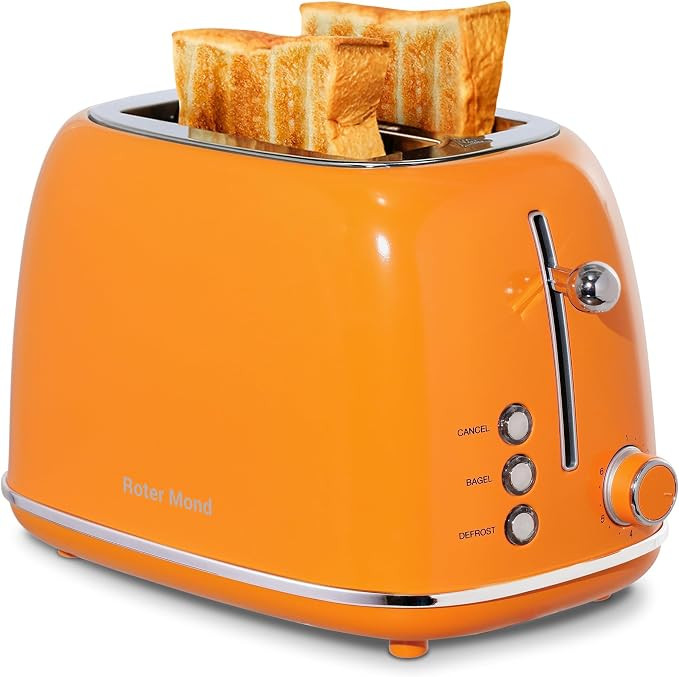 Roter Mond 2 Slice Toaster Retro Stainless Steel with Bagel, Cancel, and Defrost Functions, 6 Bre... | Amazon (US)