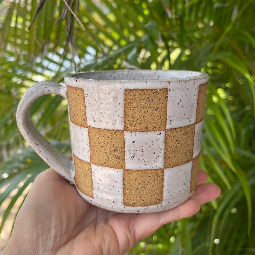 Checkered Coffee Mug, Handmade Ceramic Mug, Coffee or Tea Lover Gift - Etsy | Etsy (US)