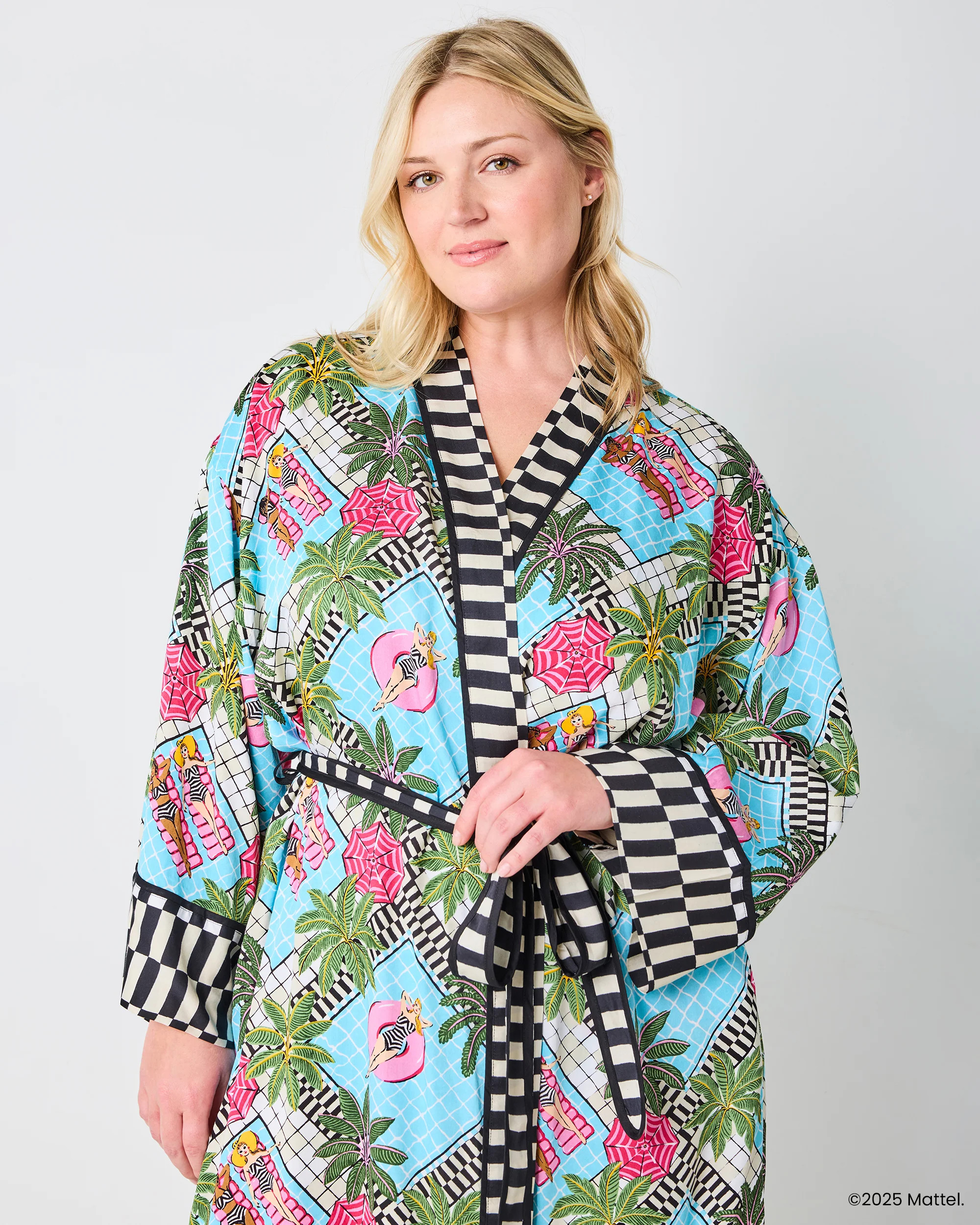 Barbie™ + Printfresh Retro Relaxation - Satin Robe - Retro Blue | Printfresh