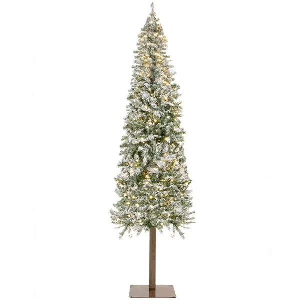 Best Choice Products 6ft Pre-Lit Slim Pencil Christmas Tree, Snow Flocked Holiday Decoration w/ 2... | Walmart (US)