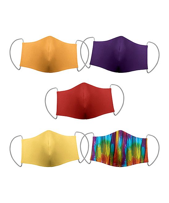 Lily Women's Fabric Face Masks PRT - Orange & Blue Tie-Dye Non-Medical Face Mask - Set of Five | Zulily