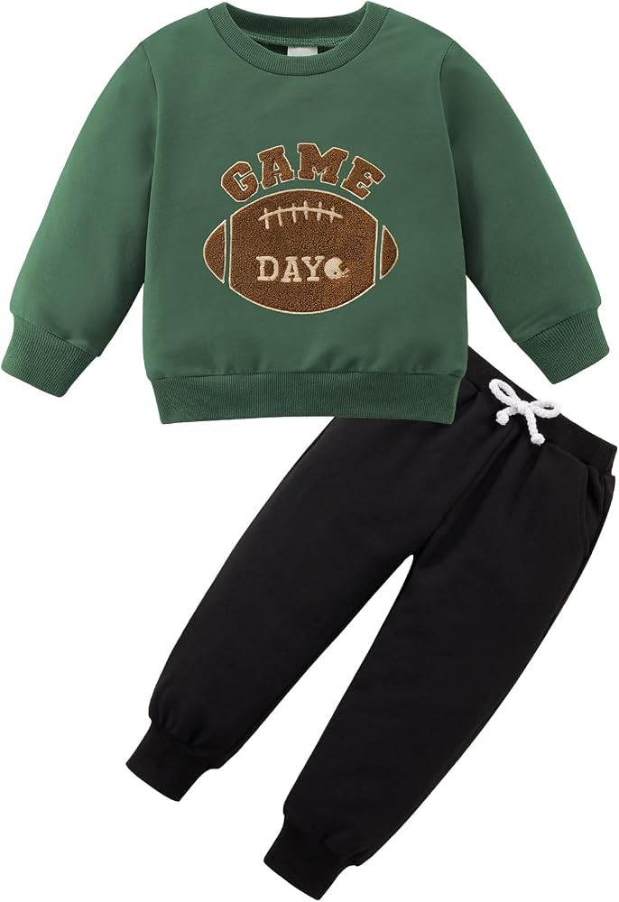 Baby Boy Fall Winter Clothes Boys Long Sleeve Football Sweatshirt Top Pants Toddler 2PCS Set 18M ... | Amazon (US)