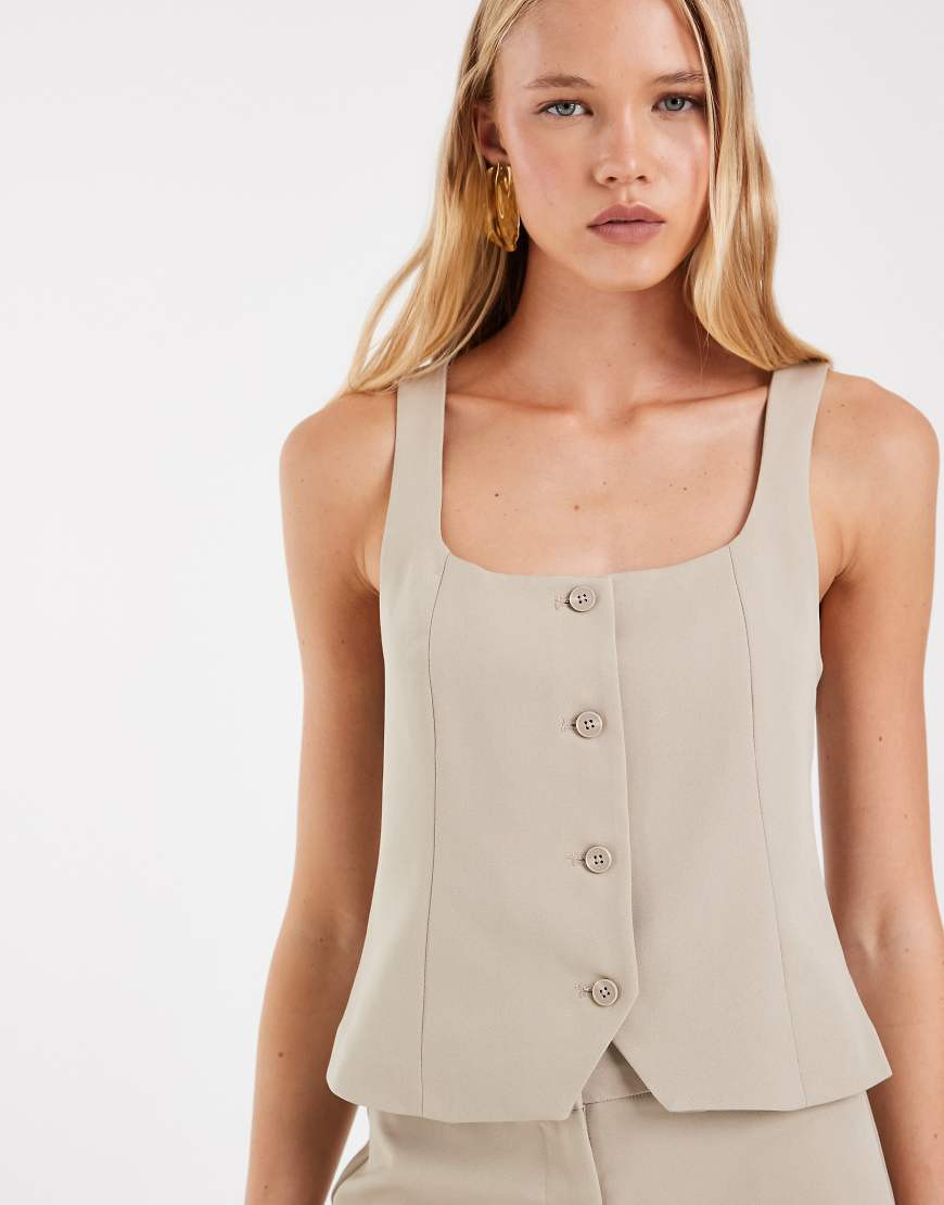 Pieces square neck tailored waistcoat in beige (part of a set)-Neutral | ASOS (Global)