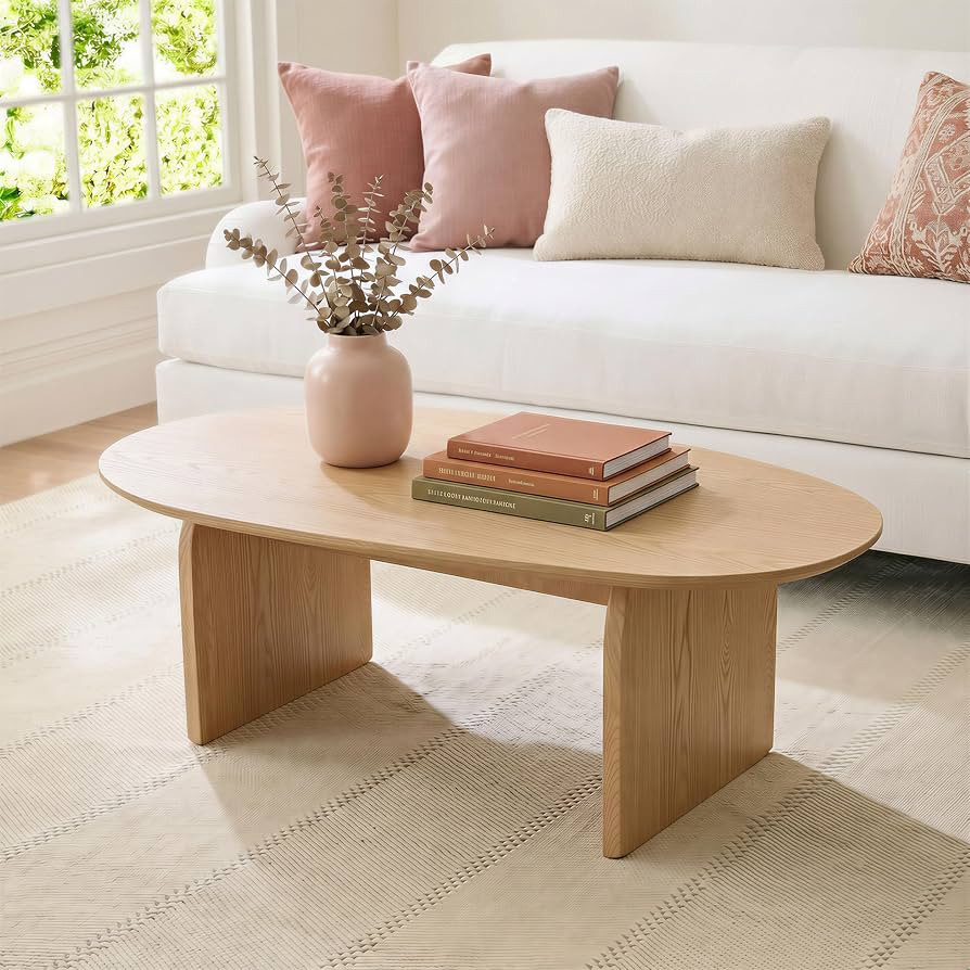 Honyee Oval Coffee Table, 47.2" Wood Coffee Table for Living Room, Modern Wooden Center Table wit... | Amazon (US)