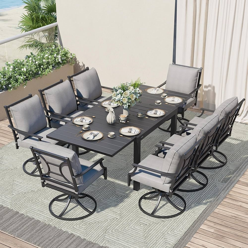 Grand patio 9-Piece Patio Dining Set for 8, E-Coated Outdoor Dining Set Swivel Patio Dining Chair... | Amazon (US)