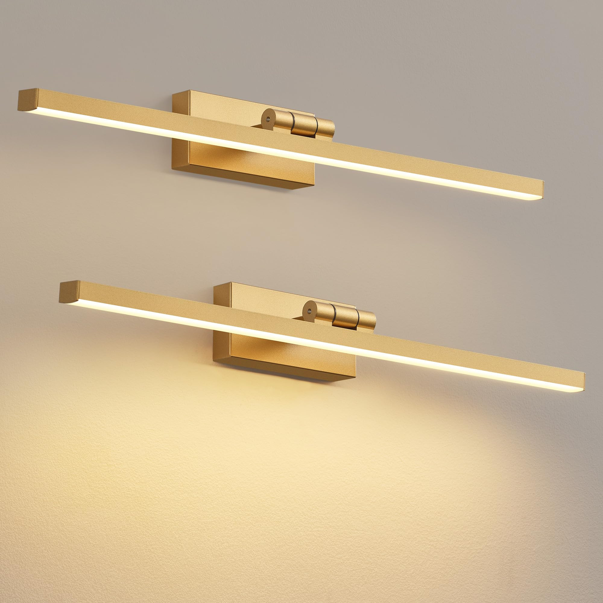 PUSU Rechargeable Picture Light Set of 2, Gold LED Cordless 19.7 inch Wall Mount Art Lamp with Remote, 2700K Dimmable Battery Powered Display Lights for Artwork Painting Living Room, Bedroom, Hallway - Amazon.com | Amazon (US)
