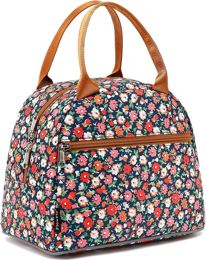 FlowFly Insulated Lunch Cooler Bag - Tote Bag Organizer for Women/Men, Floral#Red | Amazon (US)