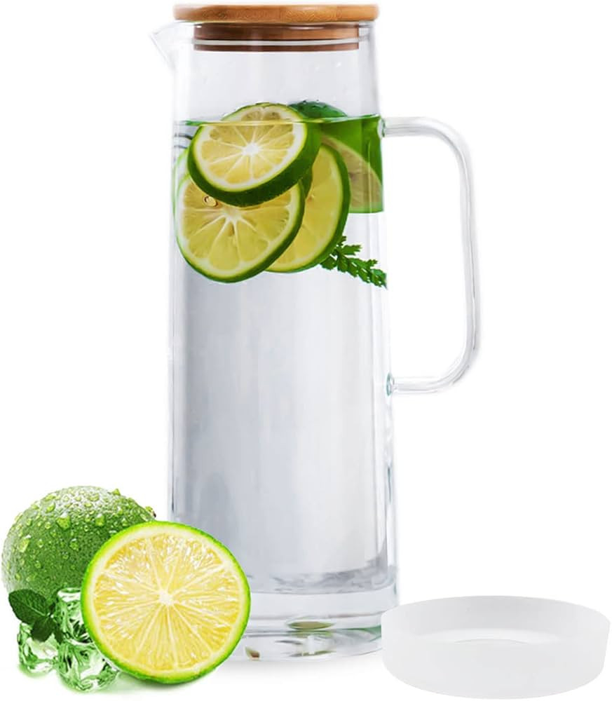 hjn Glass Pitcher with Lid Glass Water Carafe with Handle, Fridge Water Jug Cold or Hot Beverages... | Amazon (US)
