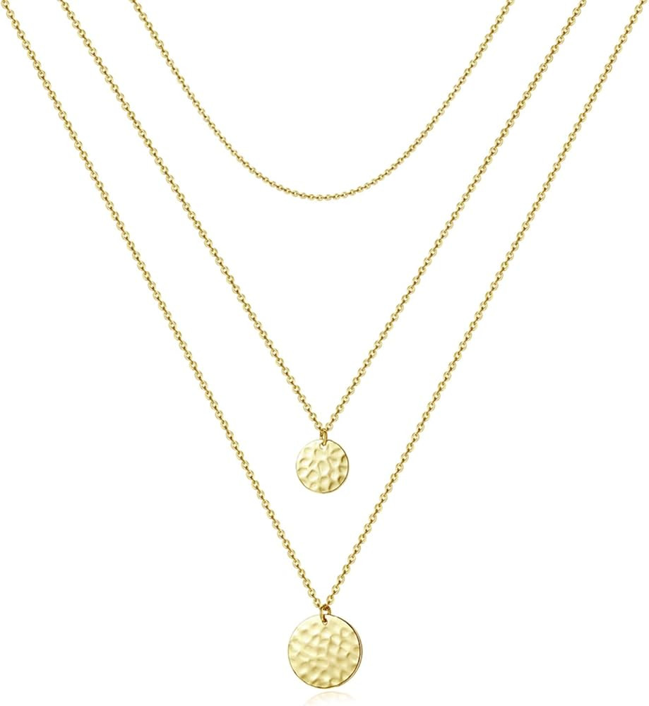 Gold Layered Necklaces for Women Dainty 14K Real Gold Plated Layering Necklace Bar Disc Fishtail ... | Amazon (US)