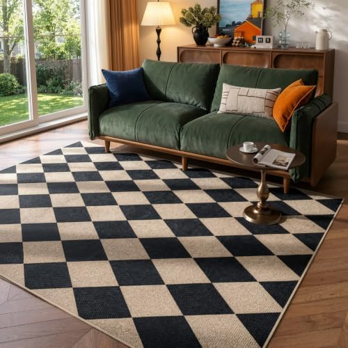 Lahome Checkered Easy Jute 5x7 Area Rugs, Washable Outdoor Patio Rug for Living Room Diamond Indo... | Amazon (US)