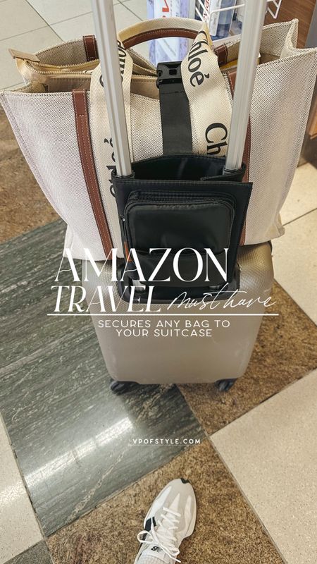 Amazon travel must have. This contraption secures any bag to your rolling suitcase/carry on. Adjustable strap to tighten. Pouch in front holds all those travel documents you need to get to quickly when traveling and it faces you so less likely for some rando to get in it. I traveled with this recently and it was a game changer. Freed up my hands from carrying my bag and my shoulder/back from the weight of carrying a bag on my shoulder  

#LTKunder50 #LTKFind #LTKtravel