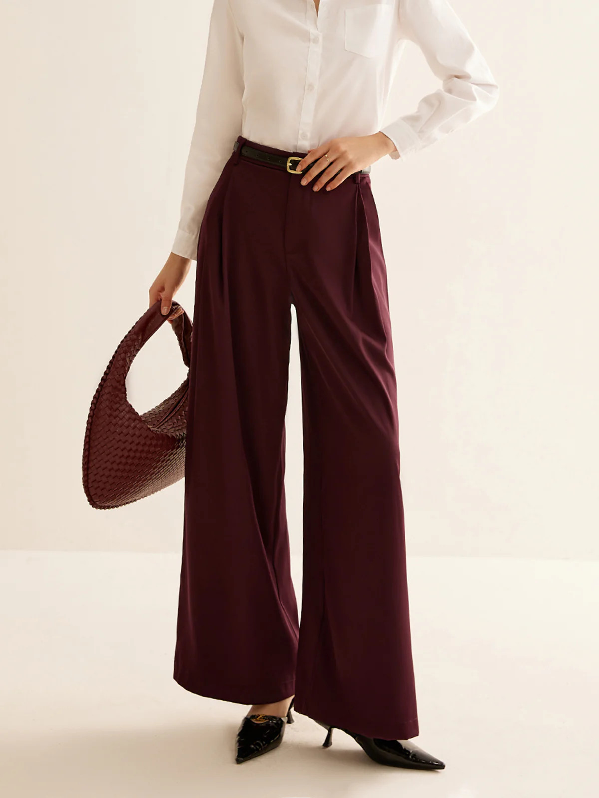 Pleated Wide Leg Pants Without Belt | Commense