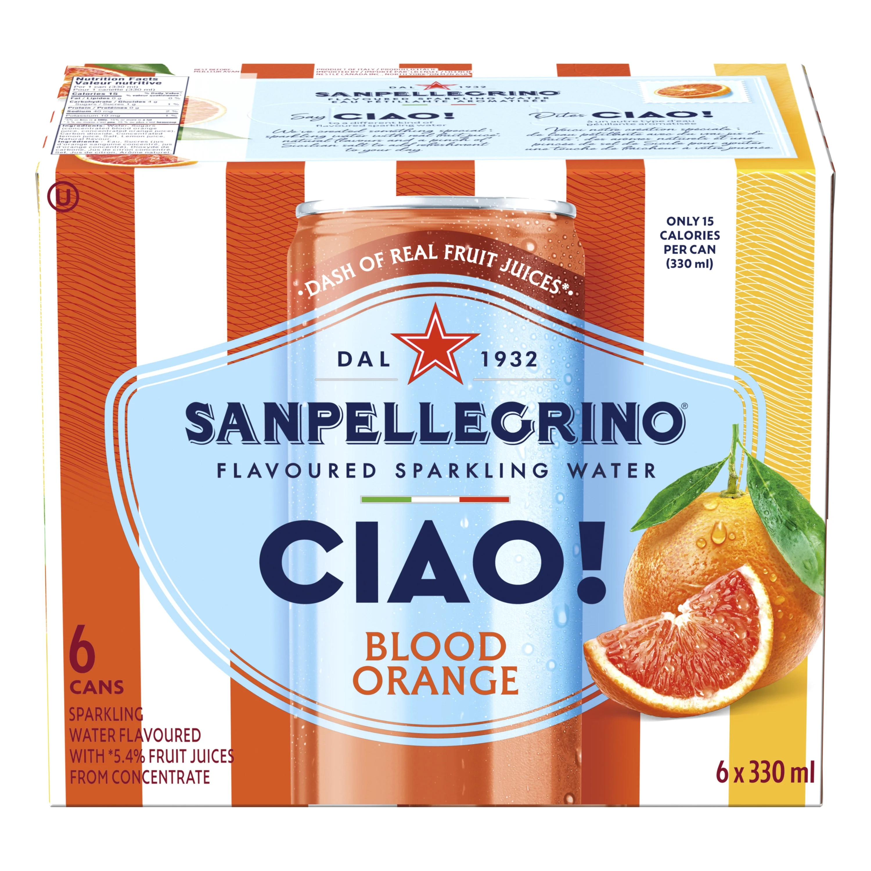 San Pellegrino CIAO! Blood Orange Flavoured Sparkling Water, Dash of Real Fruit Juice 6x330ml | Walmart (CA)