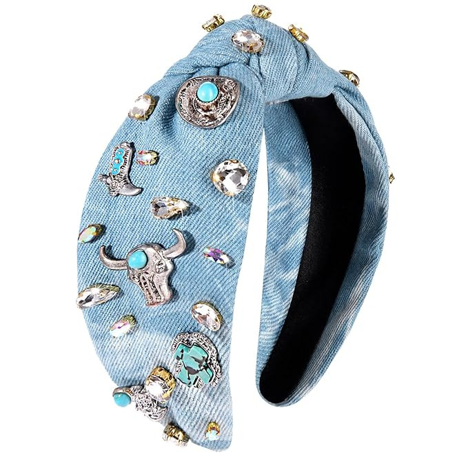 YAHPERN Crystal Knotted Headbands for Women, Rhinestone Jeweled Headbands Western Cowboy Boot Emb... | Amazon (US)