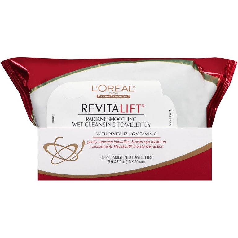 L'Oreal Paris RevitaLift Radiant Smoothing Wet Facial Cleansing 30 Towelettes | Walmart (US)
