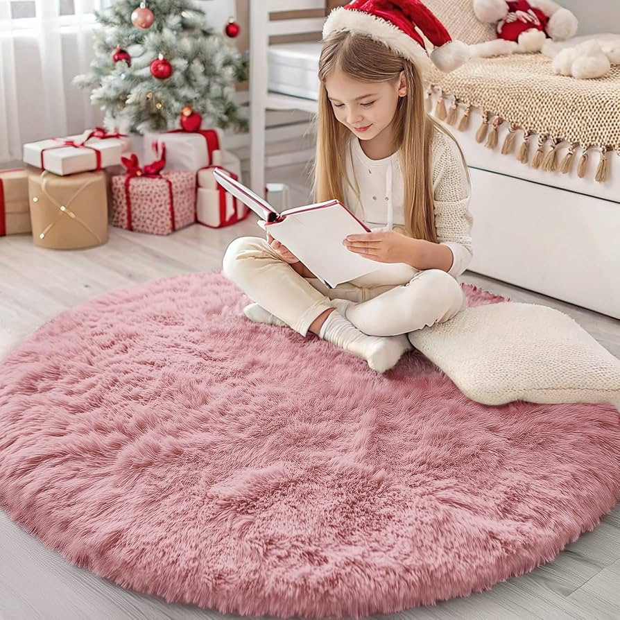 Amazon.com: OLANLY Pink Round Rugs for Bedroom - Machine Washable, 4x4 Feet Circle Area Rugs for ... | Amazon (US)