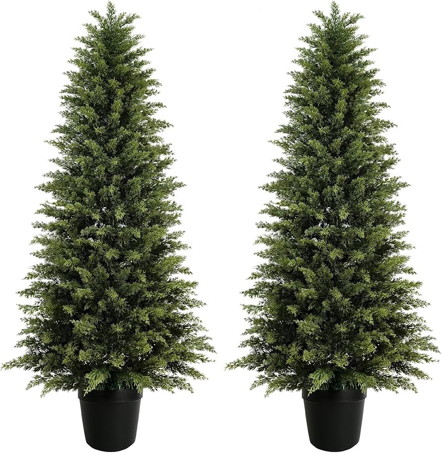 Mavis's Diary 5ft Artificial Cedar Topiary Tree, Set of 2 Realistic Faux Evergreen Shrub Plant in... | Amazon (US)