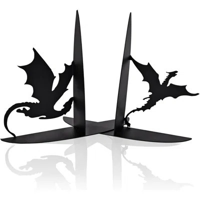 Metal Dragon Bookends Stoppers Holder Stand for Desk Shelf Cool Dragon Book Ends Decorative | Wayfair North America