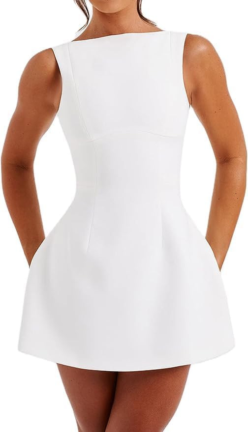 Women Summer Dresses Elegant Mini Dress Sexy Sleeveless A-Line Bodycon Backless Dresses for Night... | Amazon (UK)