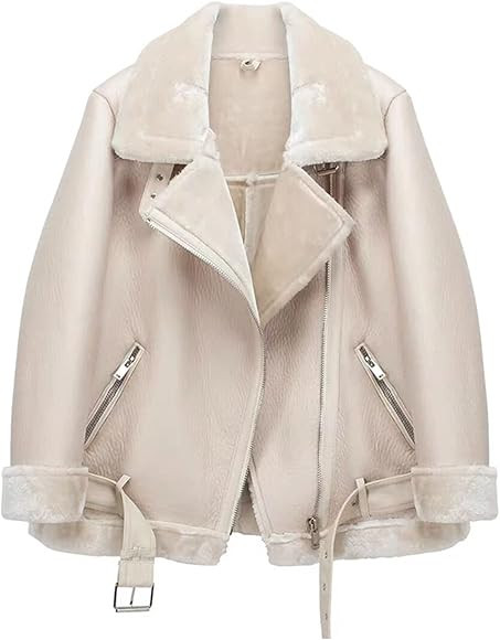 LY VAREY LIN Women's Faux Shearing Moto Jacket Thick Lined Parka Winter Shearling Coat Leather Jacke | Amazon (US)