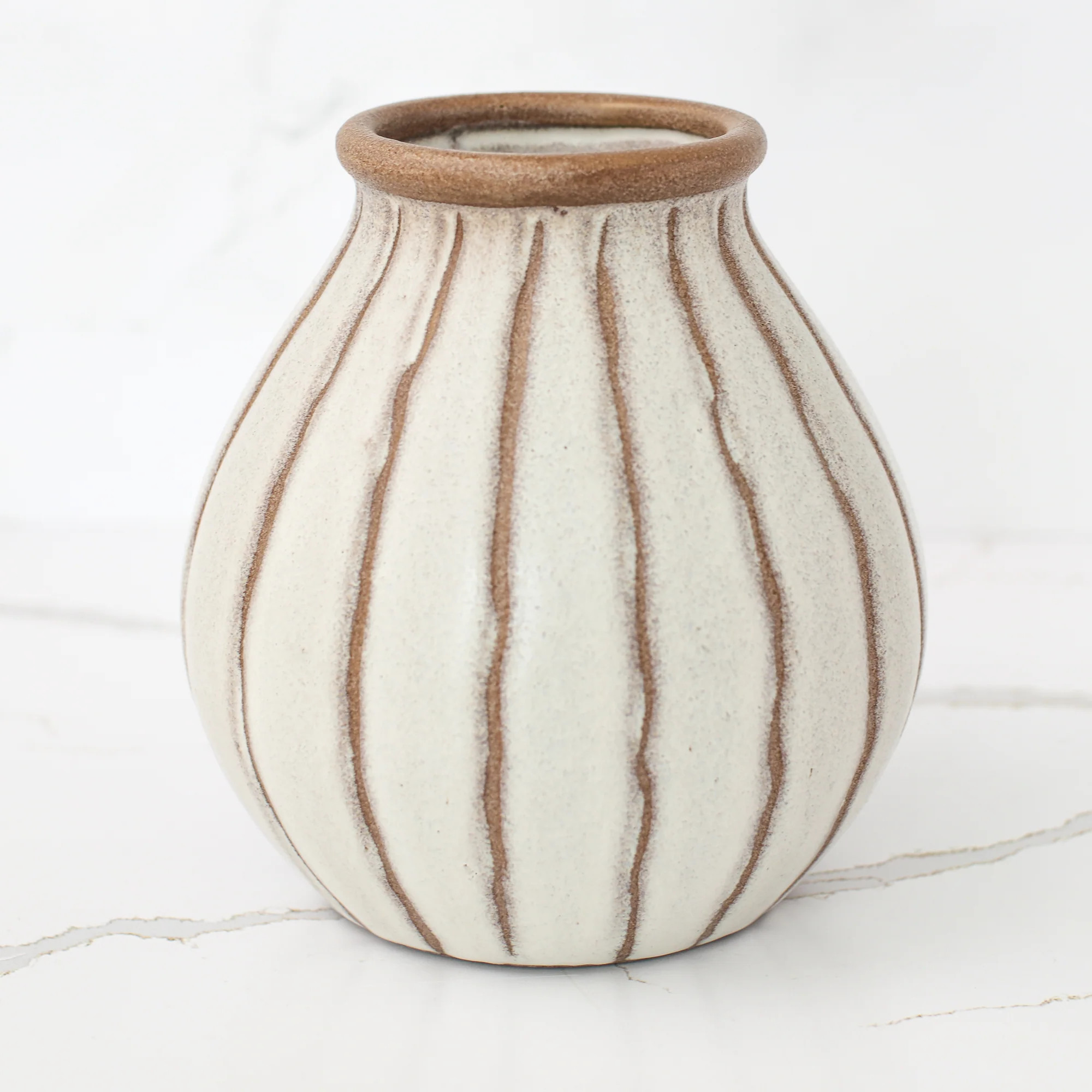 7" Beige Stripe Ceramic Vase | Interior Delights