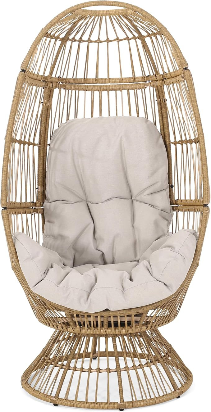 Christopher Knight Home 311450 Ellen Outdoor Wicker Swivel Egg Chair with Cushion, Light Brown, B... | Amazon (US)