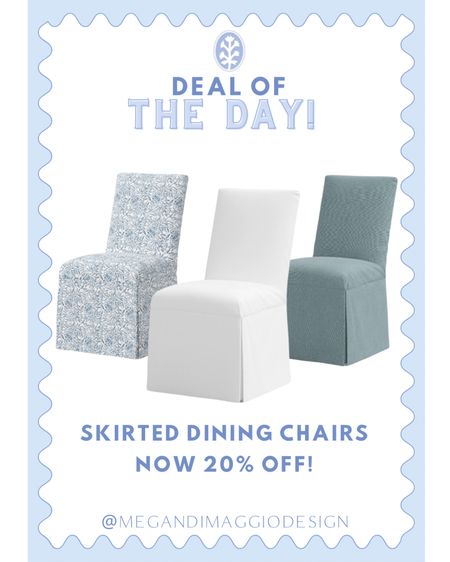 Score 20% OFF these timeless skirted slipcover style dining chairs!! 😍🙌🏻 This is one of my all time favorite style dining chairs, could also be used as a desk for vanity chair! 

Get the Pottery Barn and Ballard Designs look for less!! Love the white, blue and blue & white! 🤍🩵

#LTKhome #LTKsalealert #LTKxTarget