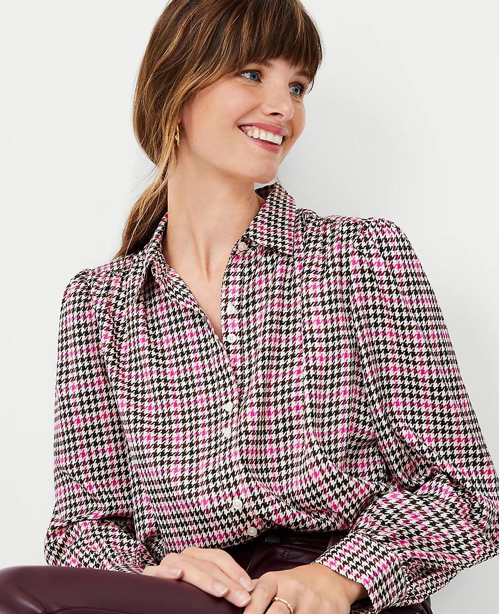Houndstooth Shirred Blouse | Ann Taylor (US)
