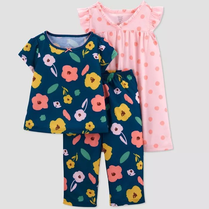 Toddler Girls' 3pc All Door Floral Dot Pajama Set - Just One You® made by carter's Blue/Pink | Target