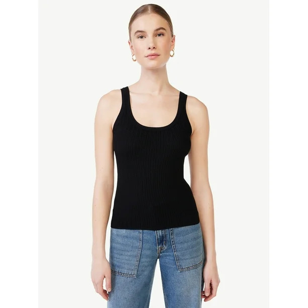 Scoop Women's Scoop Neck Ribbed Tank Top - Walmart.com | Walmart (US)
