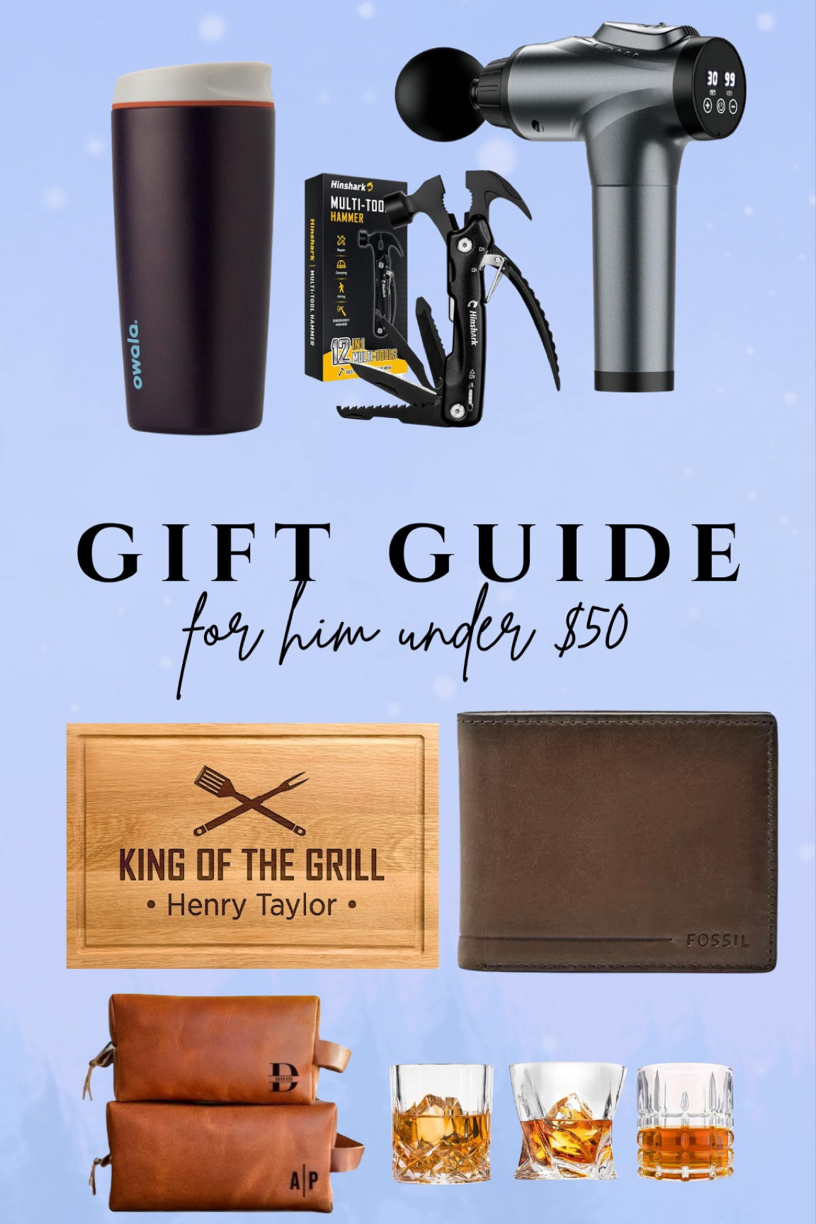 Gifts for him under $50! 

Grill board, tools, tumblers, wallet, whiskey glasses, toiletry bag, theragun 

#LTKGiftGuide #LTKFindsUnder50 #LTKMens