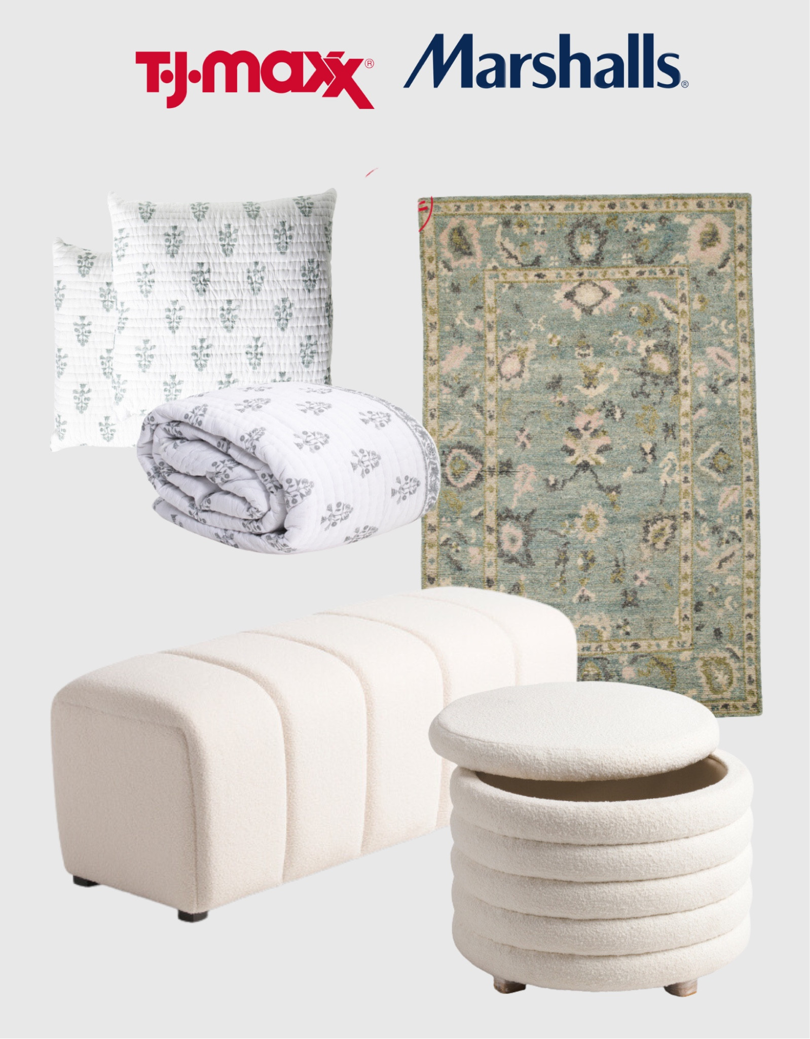 Throw pillow, quilt, area rug, boucle storage ottoman, upholstered Boucle bench

#LTKhome #LTKstyletip #LTKFind