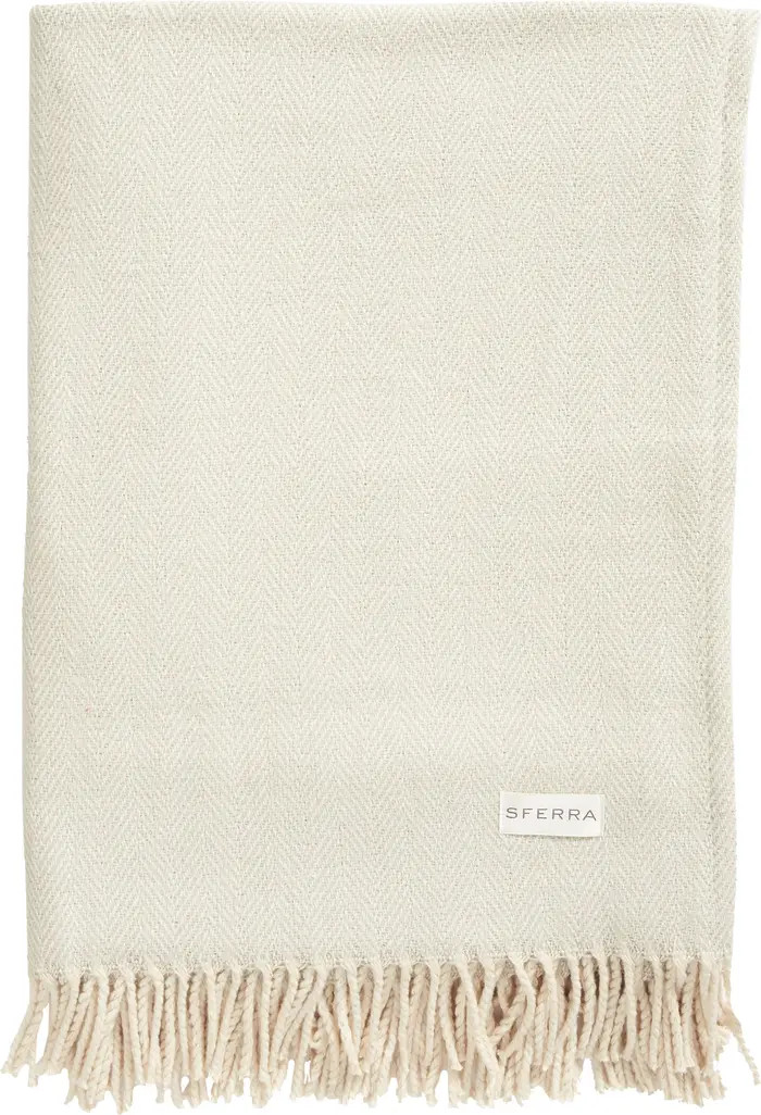 Celine Fringed Herringbone Cotton Throw | Nordstrom