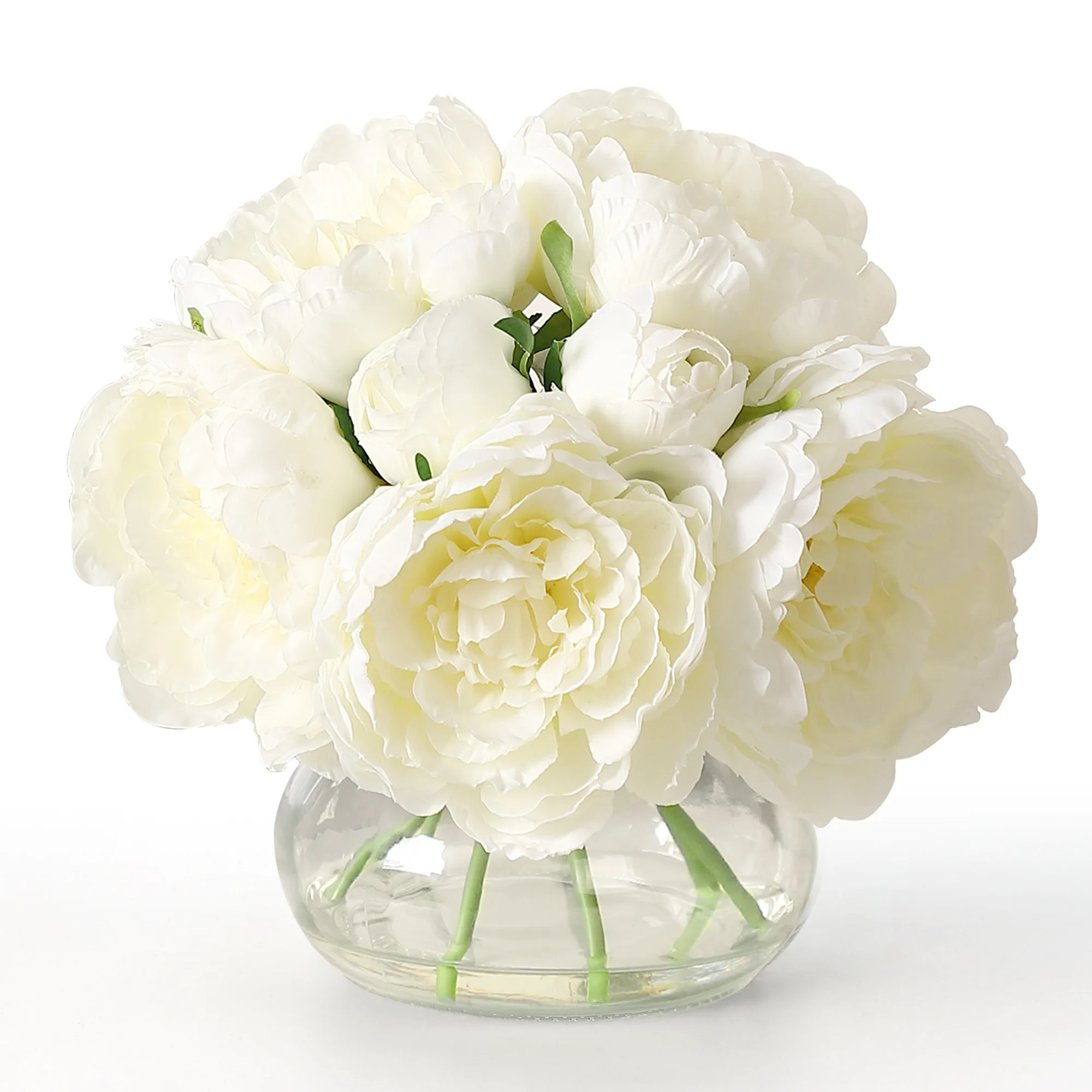 Elegant Real Touch Artificial Peonies in Glass Vase – 7 Silk Flowers with Faux Water – Lifelike Peony Arrangement for Home Decor, Table Centerpiece, W | Wayfair North America