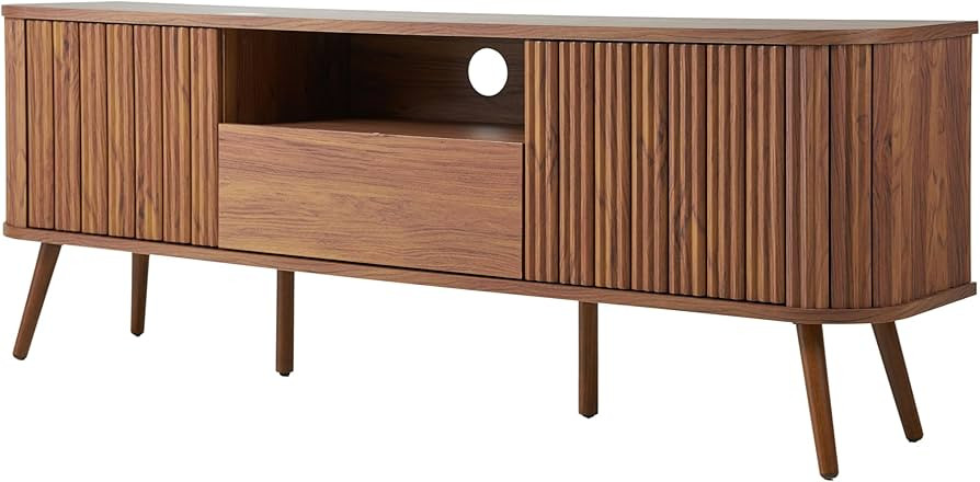 JONATHAN Y TVS1001B Damien 70 in. Farmhouse Curved TV Stand with Drawer and Storage Doors Fits TV... | Amazon (US)