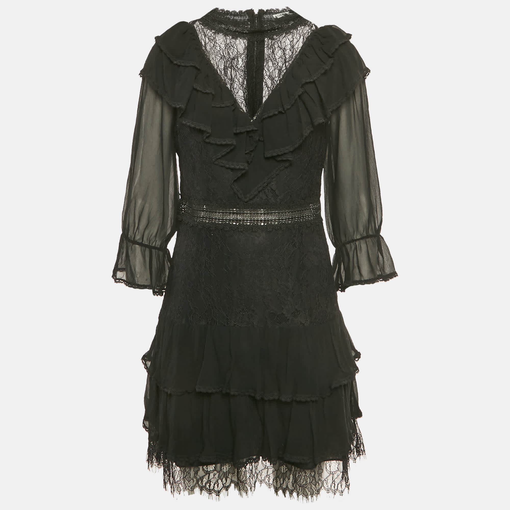 Alice + Olivia Black Crepe Lace Detail Mini Dress | Shop Simon