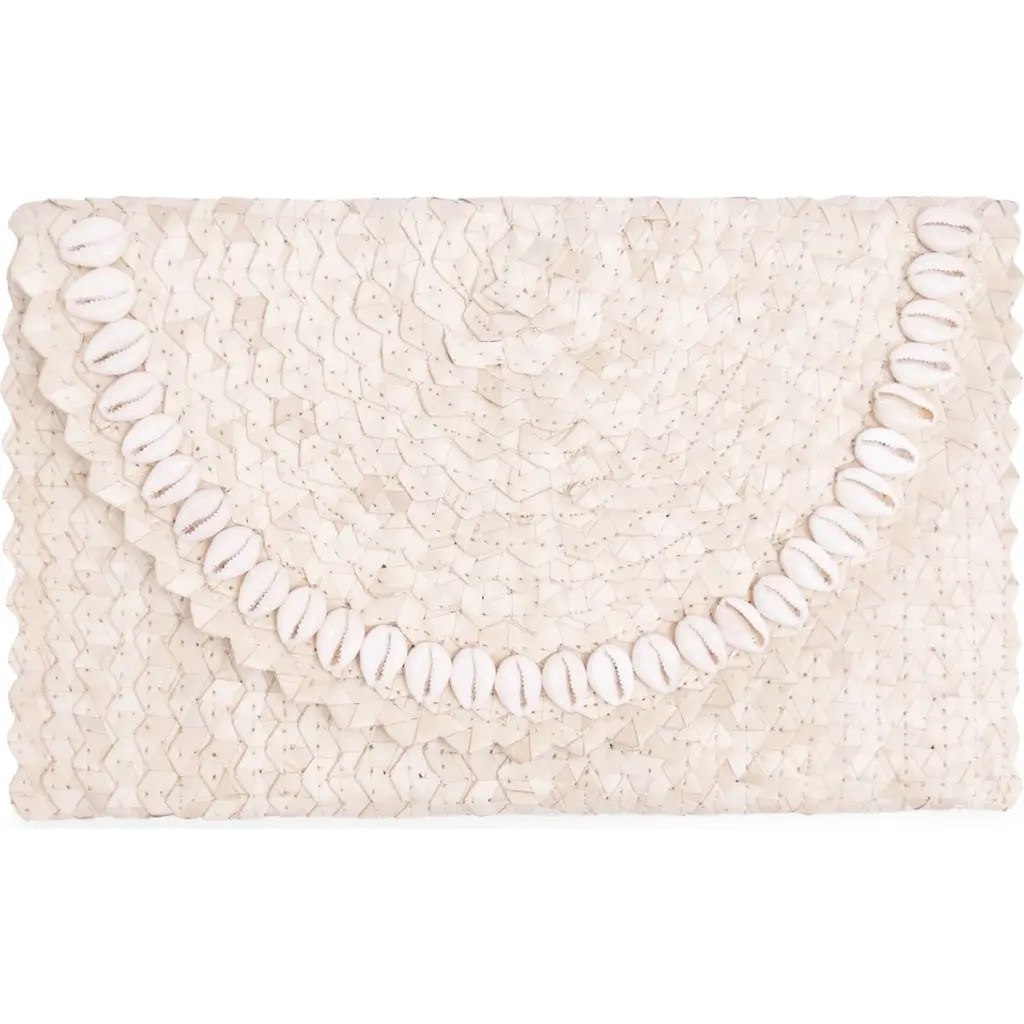 Jelavu Coco Seashell Trim Handwoven Raffia Clutch in White at Nordstrom Rack | Nordstrom Rack