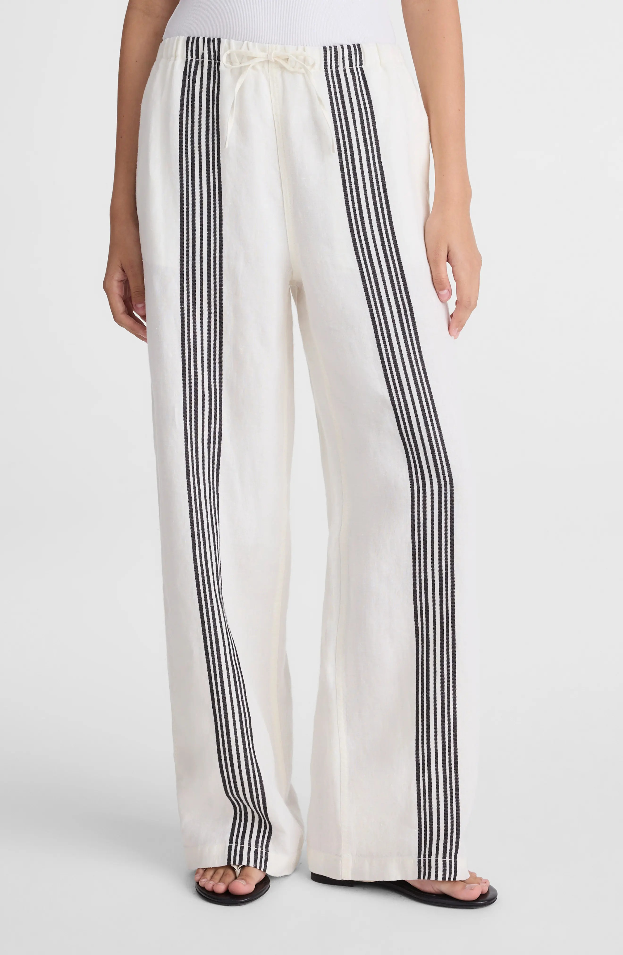 Madewell Linen Blend Pull-On Pants in Bold Placement Stripe Black at Nordstrom, Size Xx-Small | Nordstrom