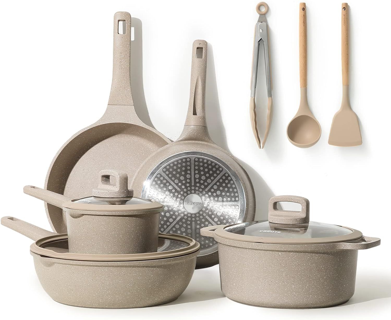 CAROTE Pots and Pans Set Nonstick, 11Pcs Kitchen Cookware Sets, Stackable Induction Cookware, Pot... | Amazon (US)