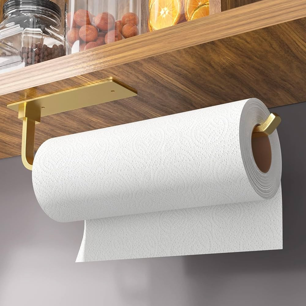 Paper Towel Holder - Self-Adhesive or Drilling, Gold, Upgraded Aluminum Kitchen Roll Dispenser Un... | Amazon (US)