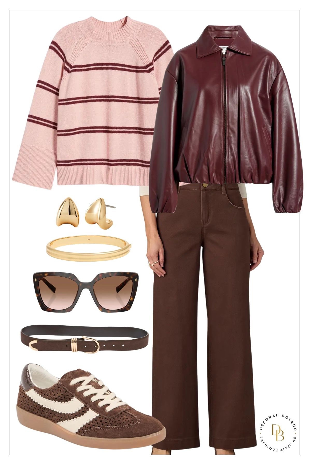 Add a pop of color to your Fall wardrobe with this pink burgundy striped bell sleeve sweater. I’ve kept this look casual with these retro sneakers and faux leather jacket.

#LTKOver40 #LTKSeasonal #LTKSaleAlert