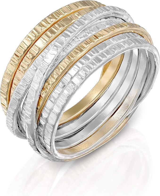 Handmade 2 Tone 925 Sterling Silver and 14K Gold-Filled Ring Hammered Overlapping Intertwined Ent... | Amazon (US)