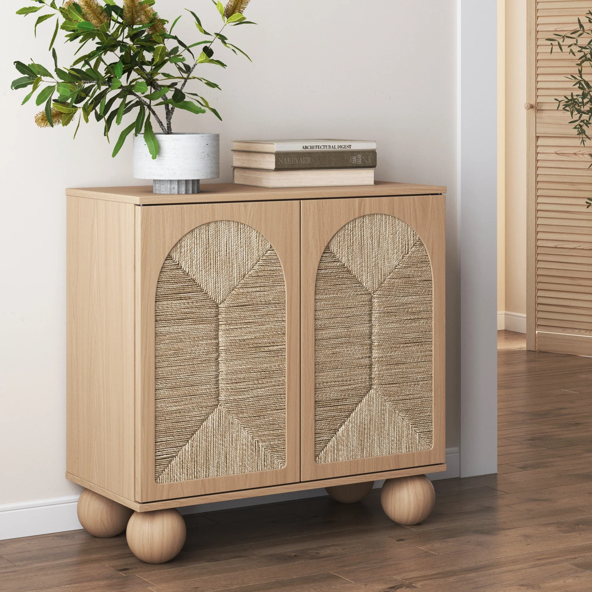 Seagrass Arched Storage Cabinet Raw Oak | Nathan James