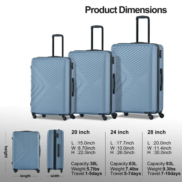 Tripcomp Luggage Sets，Lightweight Hardside Suitcases Set with Spinner Wheels,TSA Lock, Travel C... | Walmart (US)