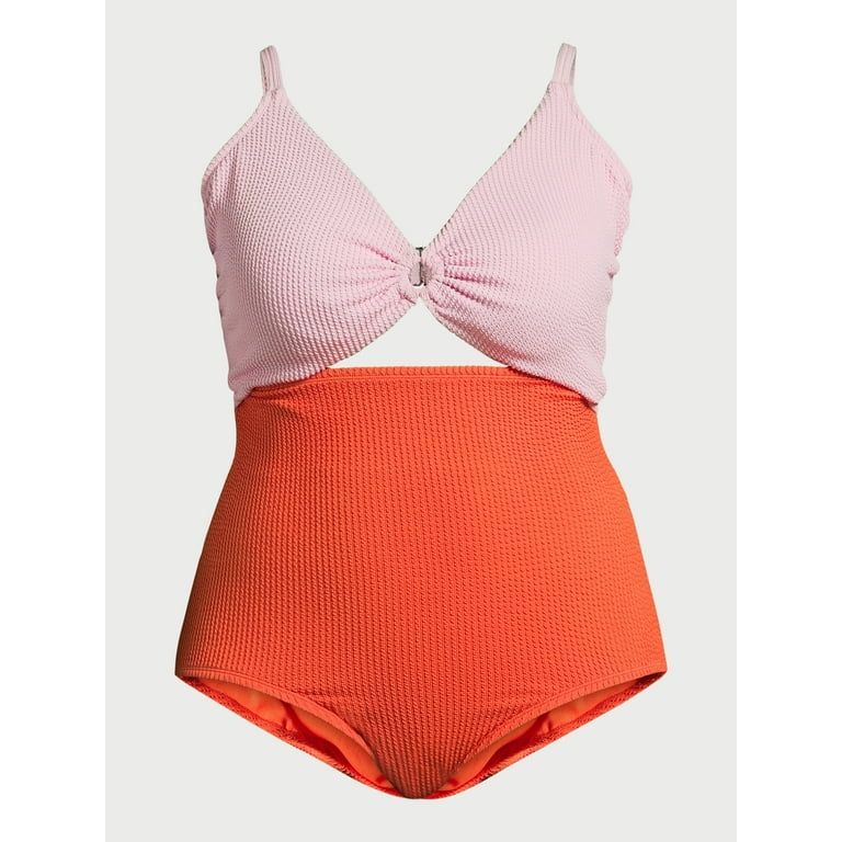 Time and Tru Women's and Plus Color Blocked Crinkle One Piece Swimsuit, Sizes S-2X | Walmart (US)
