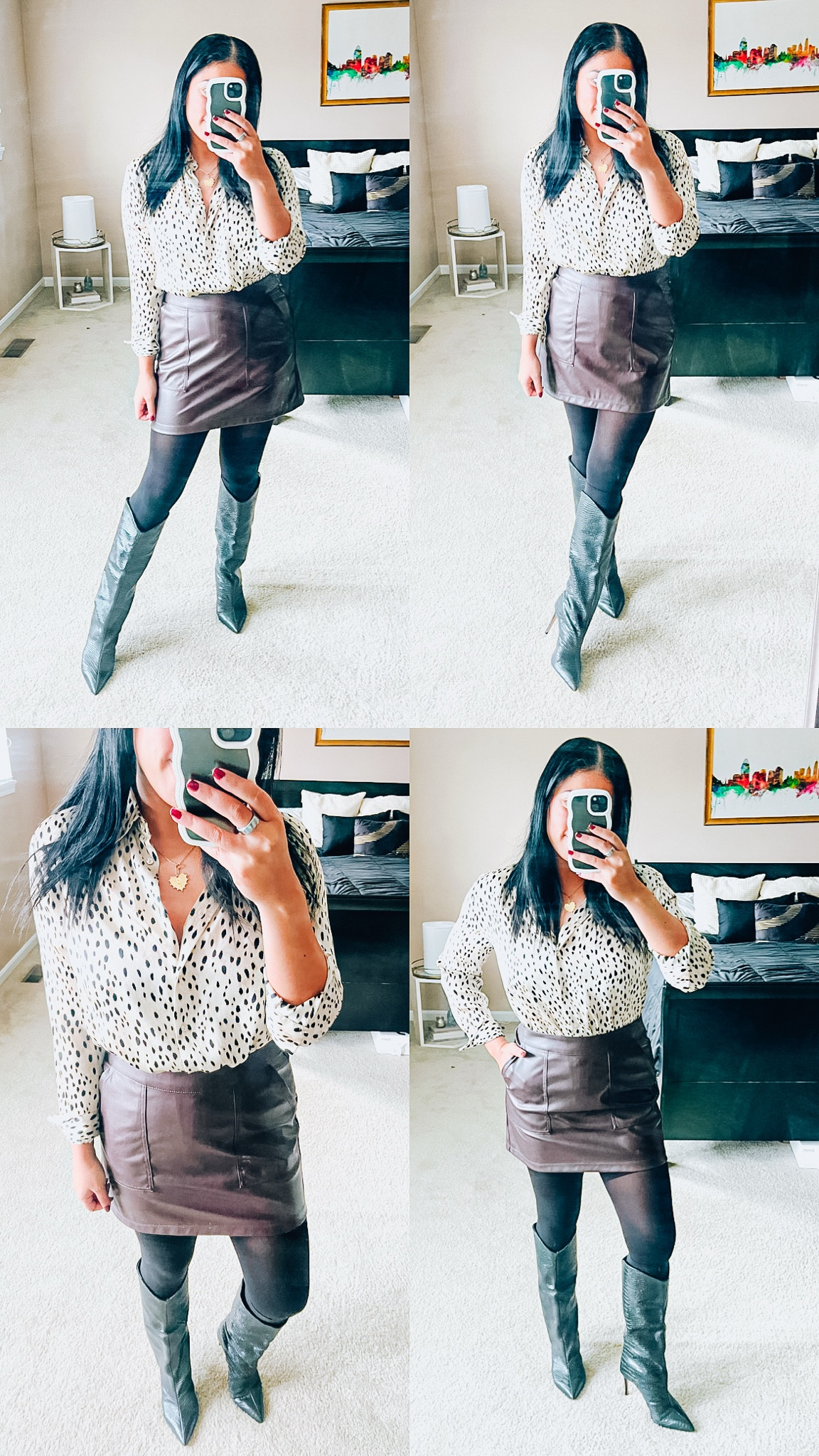 Leather mini skirt
Spotted shirt
Spanx tights
Schutz Black boots


#LTKHoliday #LTKSeasonal #LTKStyleTip